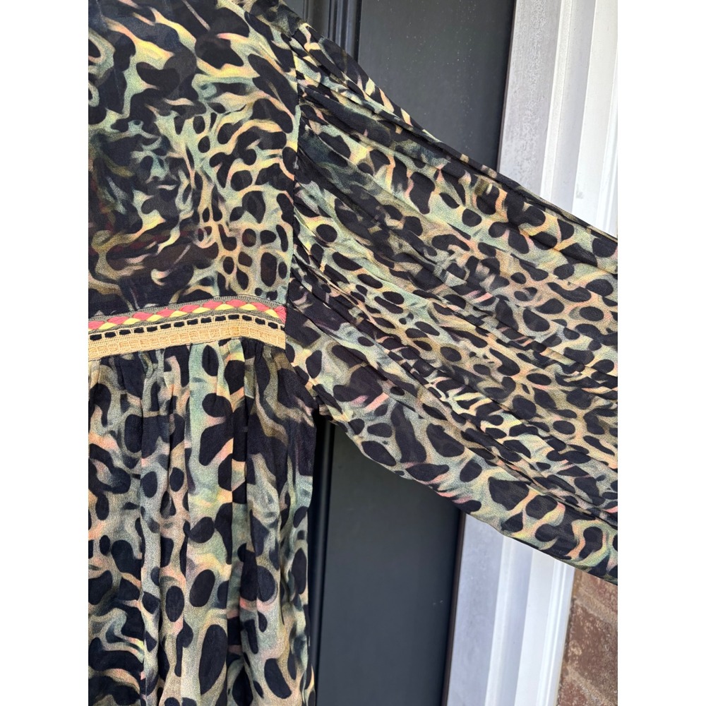 Blank London Womens XS Leopard Print Boho Blouse Crochet Trim Balloon Sleeve Top - Picture 12 of 12